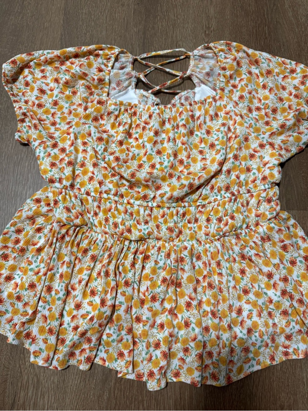 Torrid Women's Crinkle Gauze Cris Cross Back Top Floral Red Orange Size 1X